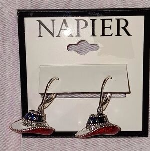 Napier Silver Tone and Red White And Blue Cowboy Hat Pierce Earrings
